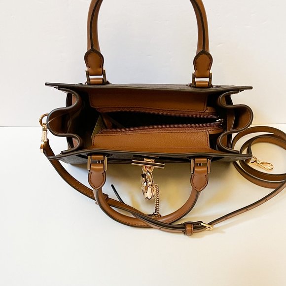 Michael Kors Hamilton Small Satchel Shoulder Crossbody Bag MK Brown - Picture 5 of 11